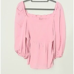 Trina Turk Pink Tacoma Top XL Smocked Square Neck Silk Fairy Bobo Cottagecore